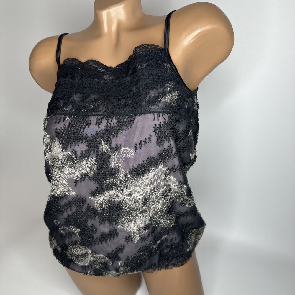 VTG Supermarket Women's Black Mesh Sheer Lace Camisole Top Cami Strappy Small - Picture 14 of 14